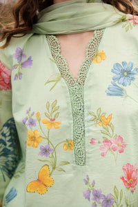 MARIA.B-3PC LAWN DIGITAL PRINTED EMB SHIRT WITH SILK PRINTED DUPATTA AND PRINTED TROUSER-BIC-013
