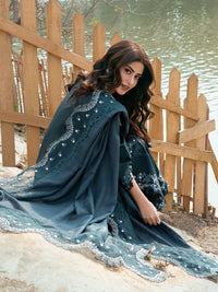 IZEL-3PC LAWN EMBROIDERED SHIRT WITH KHAADI NET EMBROIDERED DUPATTA AND TROUSER-BIC-4822