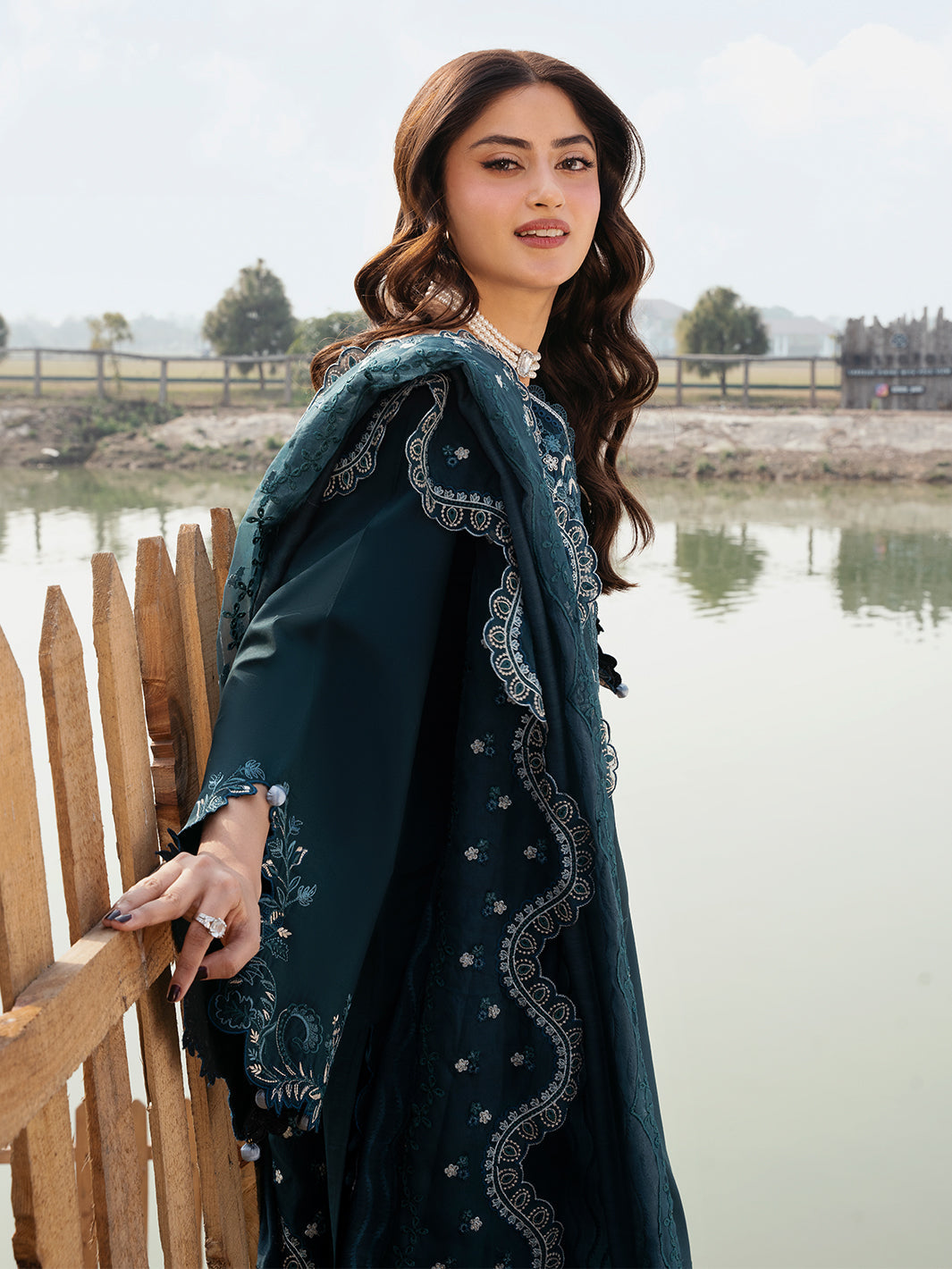 IZEL-3PC LAWN EMBROIDERED SHIRT WITH KHAADI NET EMBROIDERED DUPATTA AND TROUSER-BIC-4822