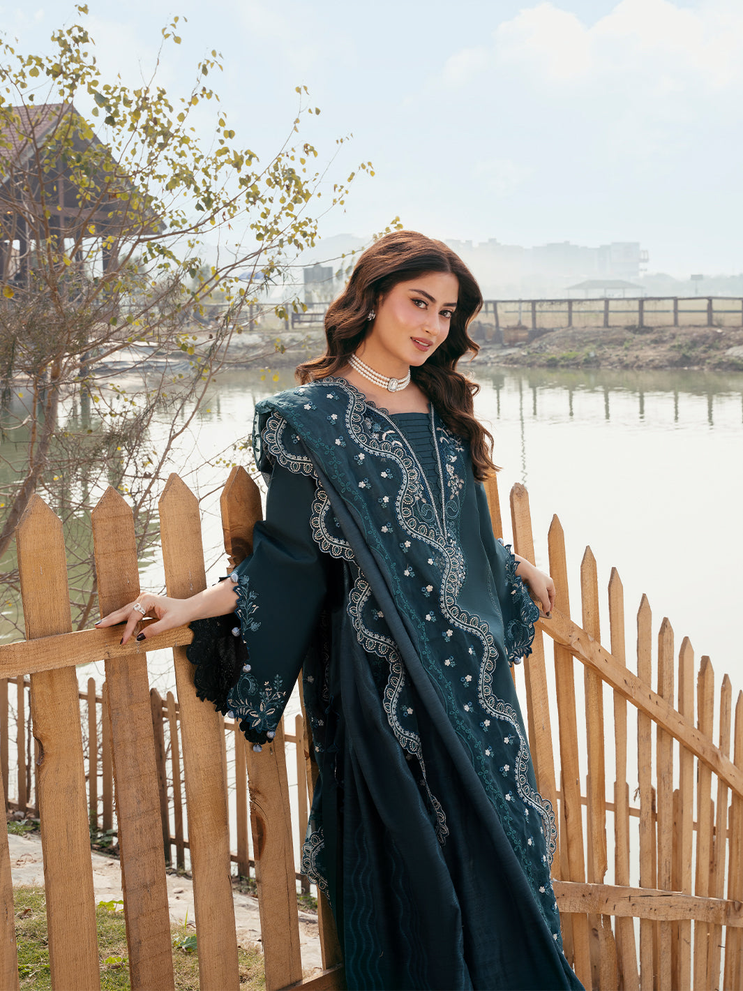 IZEL-3PC LAWN EMBROIDERED SHIRT WITH KHAADI NET EMBROIDERED DUPATTA AND TROUSER-BIC-4822
