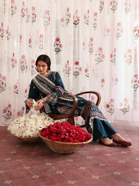 MAHNUR-3PC LAWN LASERWORK EMBROIDERED SHIRT WITH KHAADI NET EMBROIDERED DUPATTA AND TROUSER-BIC-4689