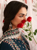 MAHNUR-3PC LAWN LASERWORK EMBROIDERED SHIRT WITH KHAADI NET EMBROIDERED DUPATTA AND TROUSER-BIC-4689