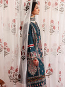 MAHNUR-3PC LAWN LASERWORK EMBROIDERED SHIRT WITH KHAADI NET EMBROIDERED DUPATTA AND TROUSER-BIC-4689
