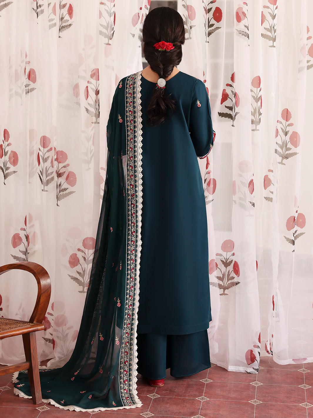 MAHNUR-3PC LAWN LASERWORK EMBROIDERED SHIRT WITH KHAADI NET EMBROIDERED DUPATTA AND TROUSER-BIC-4689