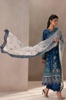 ETHNC-3PC DHANAK HEAVY EMBROIDERED SHIRT WITH COTTON NET EMBROIDERED DUPATTA AND EMB TROUSER-BIC-4220