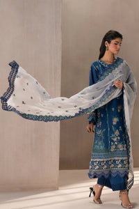 ETHNC-3PC DHANAK HEAVY EMBROIDERED SHIRT WITH COTTON NET EMBROIDERED DUPATTA AND EMB TROUSER-BIC-4220