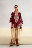 ETHNIC-RAW SILK 2PC -RAW SILK SHIRT EMBROIDRED AND SHEMOZ SILK PRINT TROUSER-15117