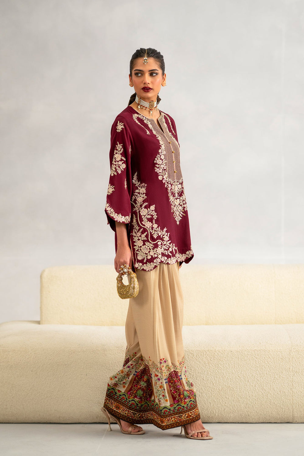 ETHNIC-RAW SILK 2PC -RAW SILK SHIRT EMBROIDRED AND SHEMOZ SILK PRINT TROUSER-15117