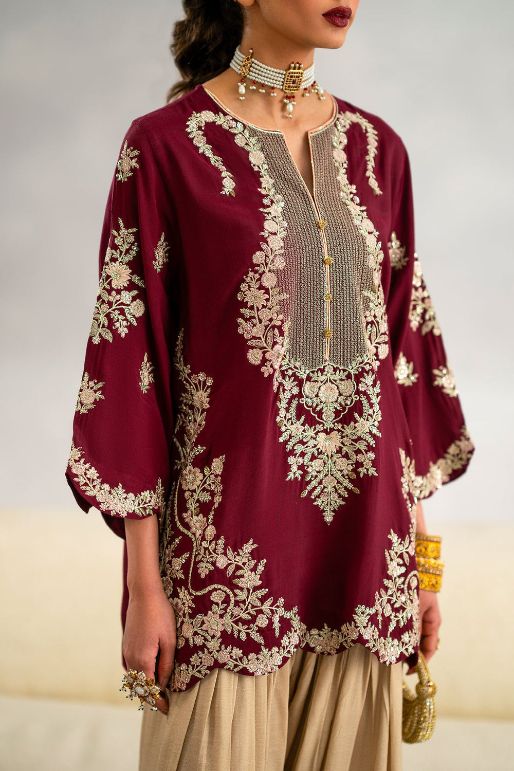 ETHNIC-RAW SILK 2PC -RAW SILK SHIRT EMBROIDRED AND SHEMOZ SILK PRINT TROUSER-15117