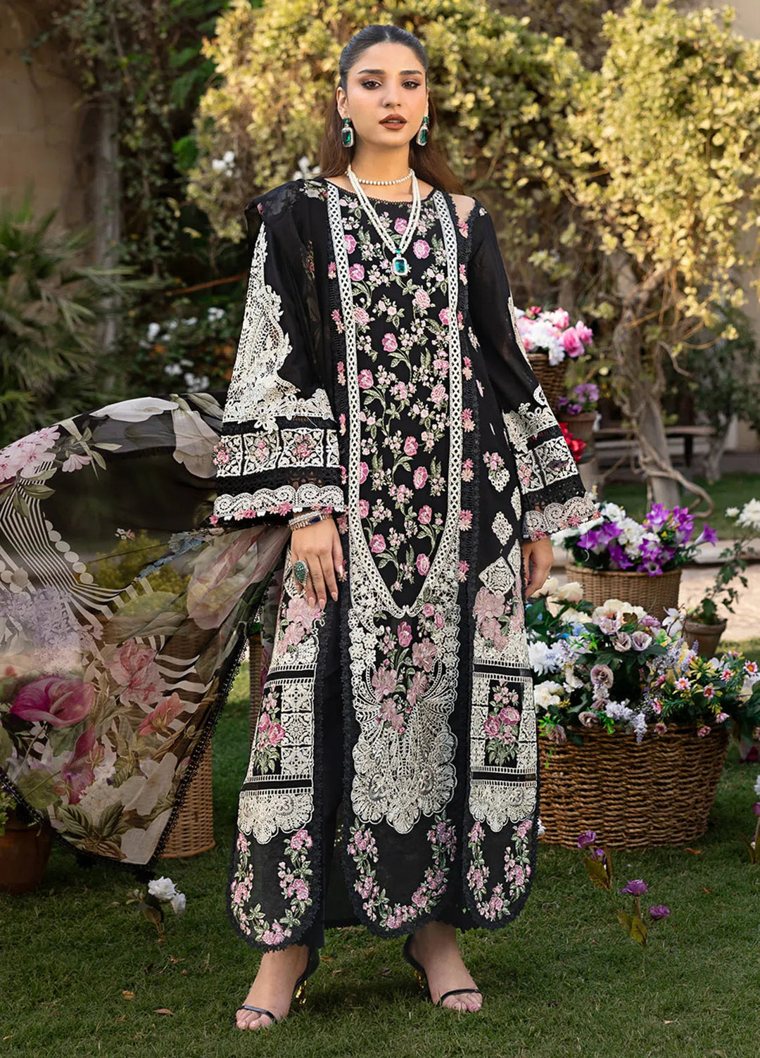 ELAF-3PC LAWN HEAVY EMBROIDERED SHIRT WITH CHIFFON PRINTED DUPATTA AND TROUSER-BIC-4723