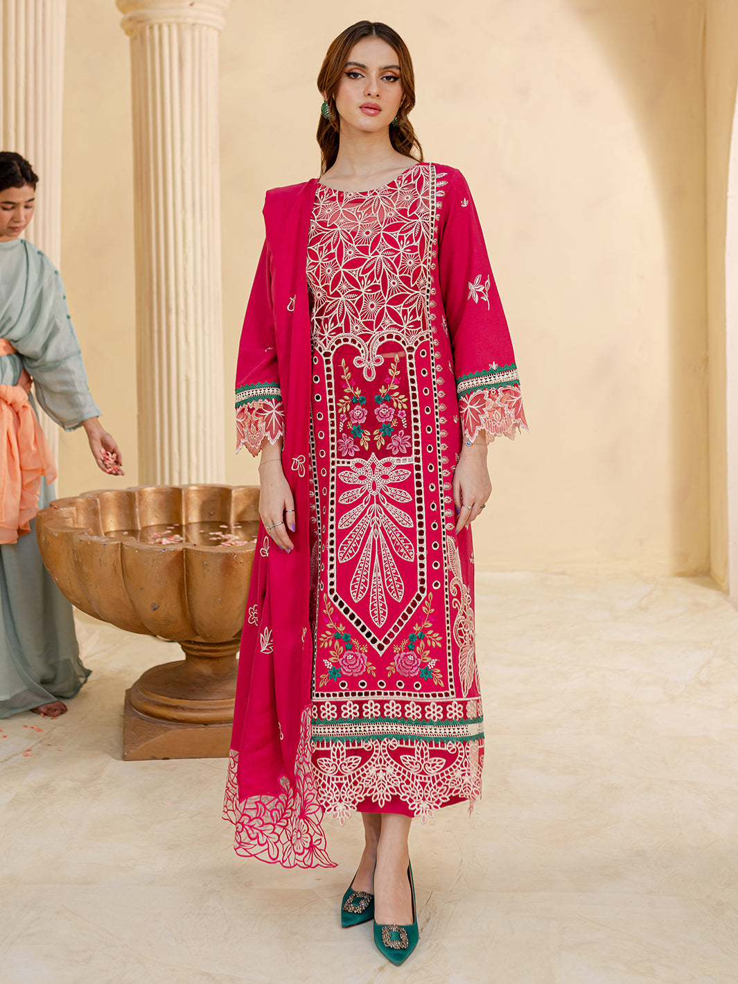 JAZMIN-3PC LAWN LASER EMBROIDERED SHIRT WITH LAWN LASER  EMBROIDERED READY TO WEAR DUPATTA-BIC-3649