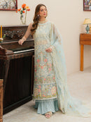 MAHNUR-3PC LAWN CHIKANKAARI EMBROIDERED SHIRT WITH KHAADI NET EMBROIDERED DUPATTA AND TROUSER -BIC-4749