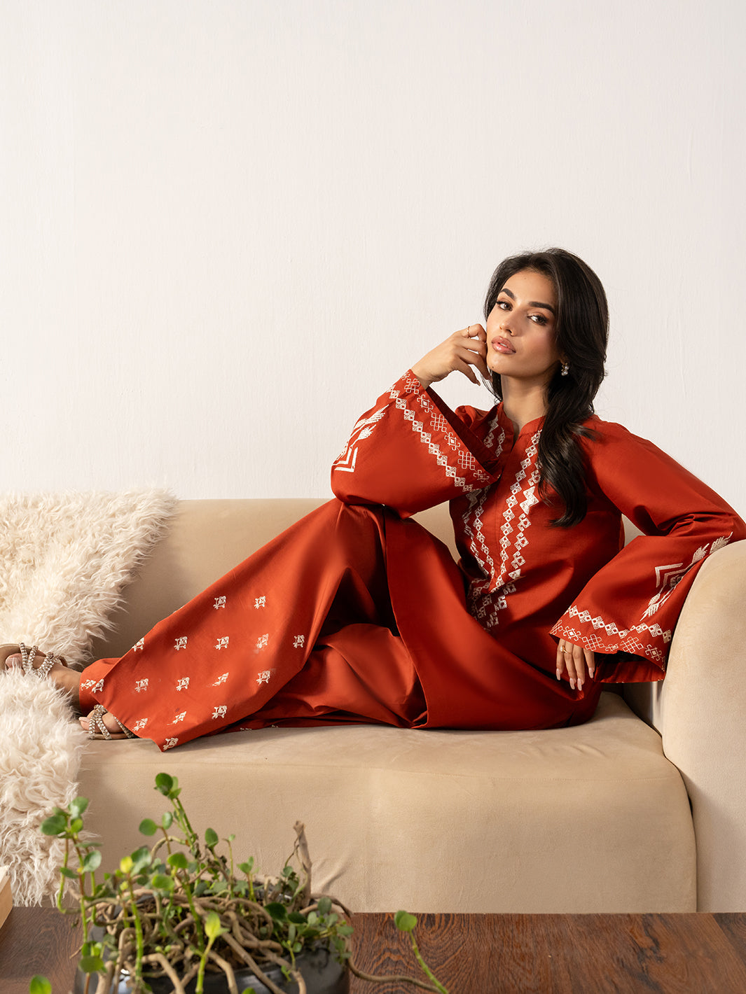 IZEL-2PC DHANAK EMBROIDERED SHIRT WITH DHANAK EMBROIDERED TROUSER-BIC-