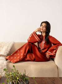 IZEL-2PC DHANAK EMBROIDERED SHIRT WITH DHANAK EMBROIDERED TROUSER-BIC-