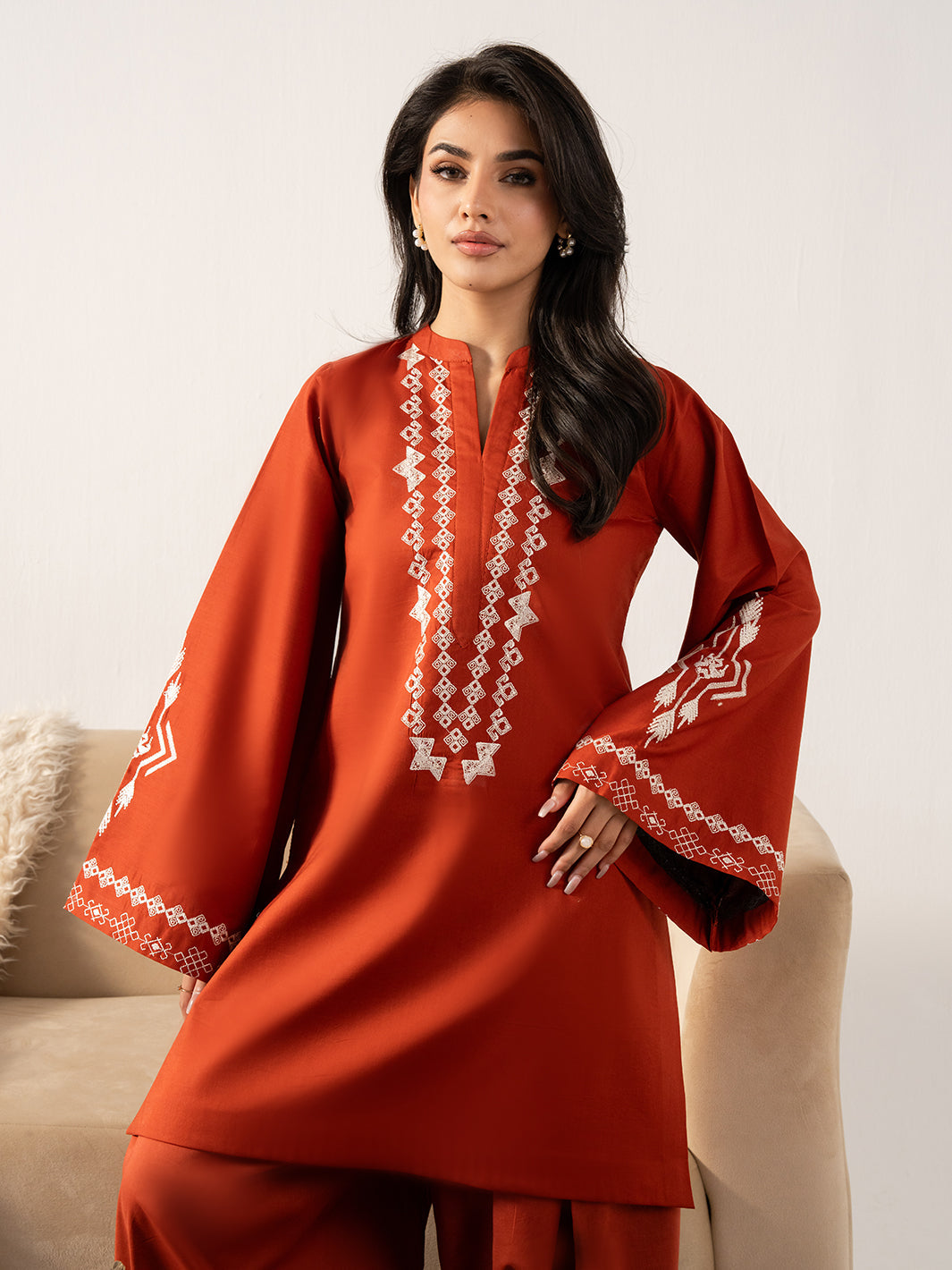 IZEL-2PC DHANAK EMBROIDERED SHIRT WITH DHANAK EMBROIDERED TROUSER-BIC-