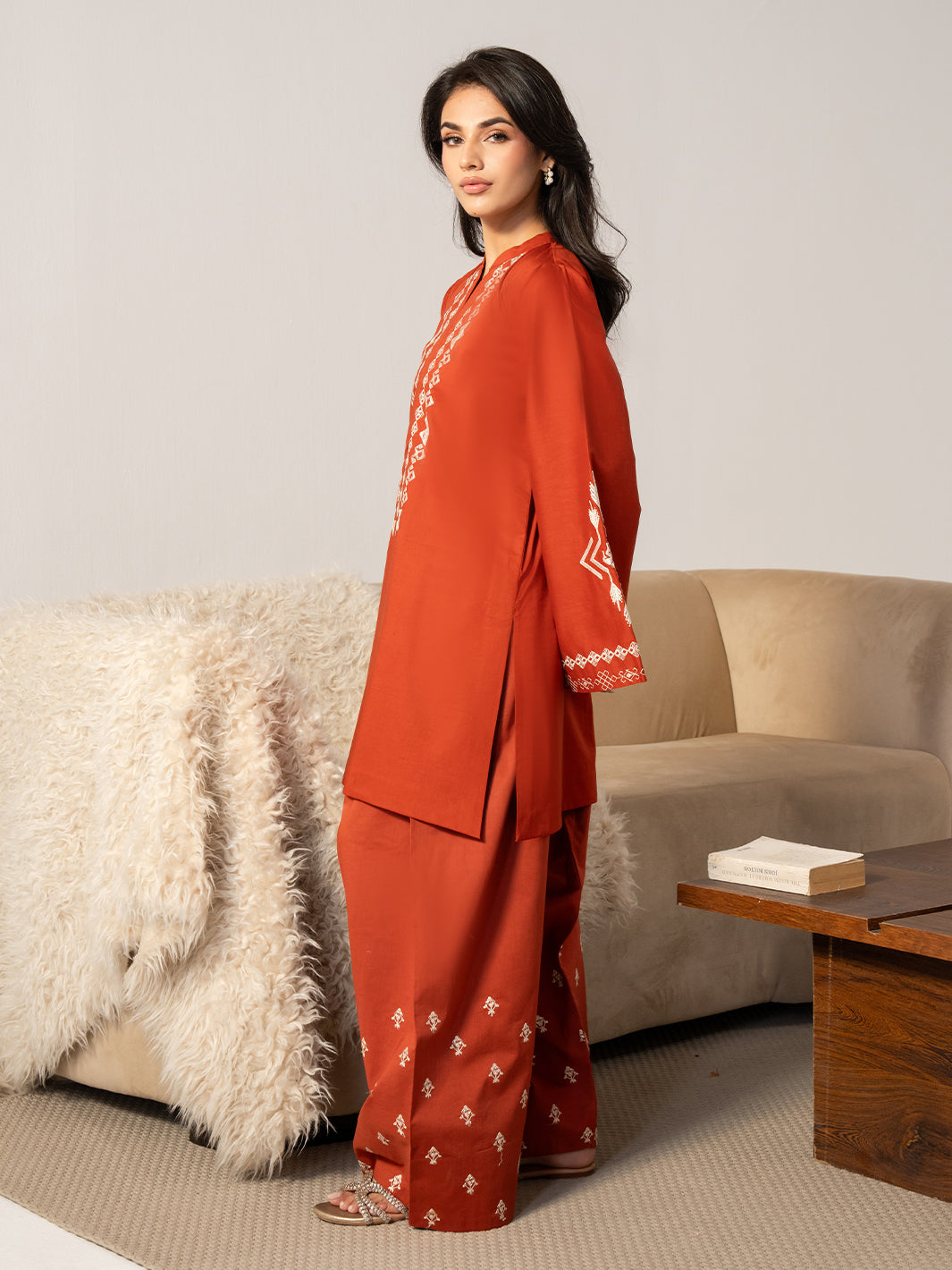 IZEL-2PC DHANAK EMBROIDERED SHIRT WITH DHANAK EMBROIDERED TROUSER-BIC-