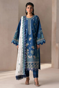 ETHNC-3PC DHANAK HEAVY EMBROIDERED SHIRT WITH COTTON NET EMBROIDERED DUPATTA AND EMB TROUSER-BIC-4220