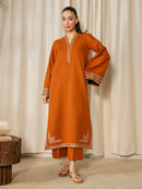 IZEL-2PIECE DHANAK EMBROIDERED SHIRT WITH DHANAK EMB SLEEVES-BIC-15082
