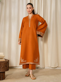 IZEL-2PIECE DHANAK EMBROIDERED SHIRT WITH DHANAK EMB SLEEVES-BIC-15082