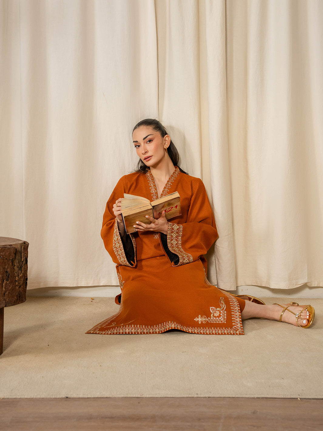 IZEL-2PIECE DHANAK EMBROIDERED SHIRT WITH DHANAK EMB SLEEVES-BIC-15082