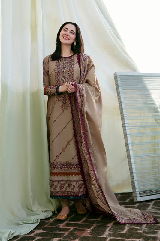 FLORENT-3PC DHANAK EMBROIDERED SHIRT WITH DHANAK EMBROIDERED SHAWL & TROUSER-BIC-4148