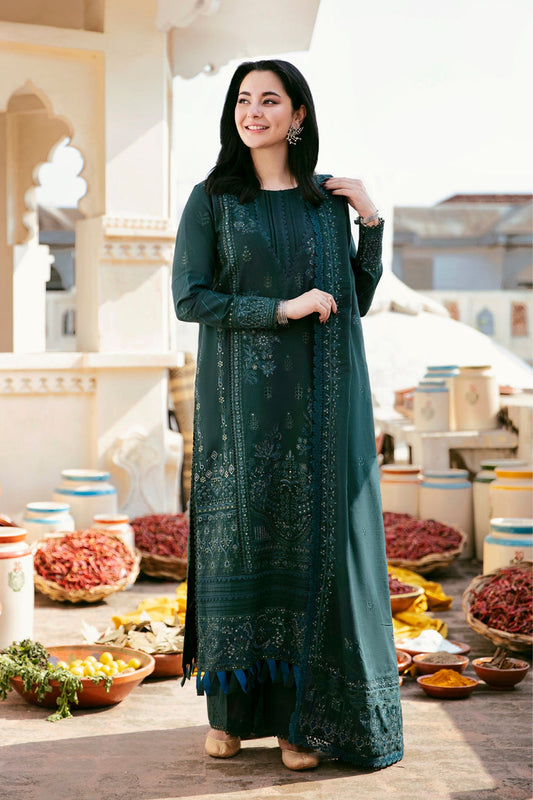 FLORENT-3PC DHANAK EMBROIDERED SHIRT WITH DHANAK EMBROIDERED SHAWL & TROUSER-BIC-4160