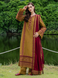 MUSHQ-3PC DHANAK EMBROIDERED SHIRT WITH DHANAK EMB SHAWL & TROUSER-BIC-5224