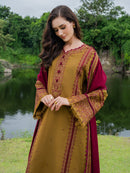 MUSHQ-3PC DHANAK EMBROIDERED SHIRT WITH DHANAK EMB SHAWL & TROUSER-BIC-5224