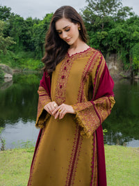 MUSHQ-3PC DHANAK EMBROIDERED SHIRT WITH DHANAK EMB SHAWL & TROUSER-BIC-5224