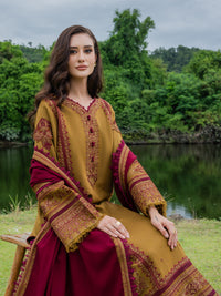 MUSHQ-3PC DHANAK EMBROIDERED SHIRT WITH DHANAK EMB SHAWL & TROUSER-BIC-5224