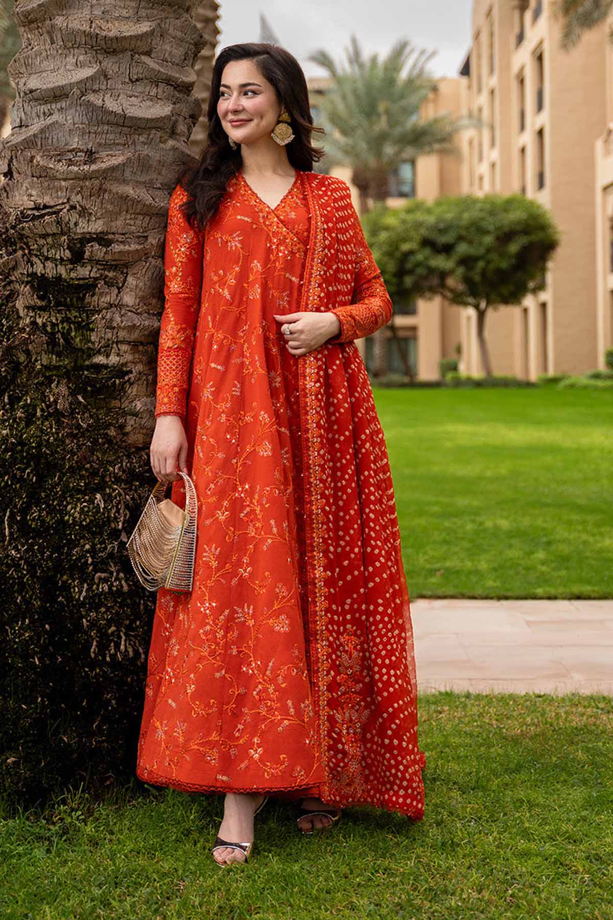 FAIZA SAQLAIN-FROCK 3PC LAWN EMBROIDERED SHIRT WITH CHUNRI PRINTED EMBROIDERED DUPATTA AND TROUSER-4866