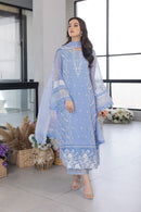 AZURE - 3PC ORGANZA EMBROIDERED SHIRT WITH ORGANZA EMBROIDERED DUPATTA AND EMB TROUSER-3549
