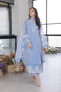 AZURE - 3PC ORGANZA EMBROIDERED SHIRT WITH ORGANZA EMBROIDERED DUPATTA AND EMB TROUSER-3549