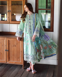 MUSHQ-3PC LAWN HEAVY EMBROIDERED SHIRT WITH SILK PRINTED DUPATTA AND TROUSER-BIC-4909