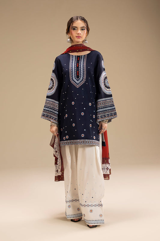 JAZMIN - 3PC LAWN EMBROIDERED SHIRT WITH MONARK PRINTED DUPATTA AND EMB TROUSER-BIC-3822
