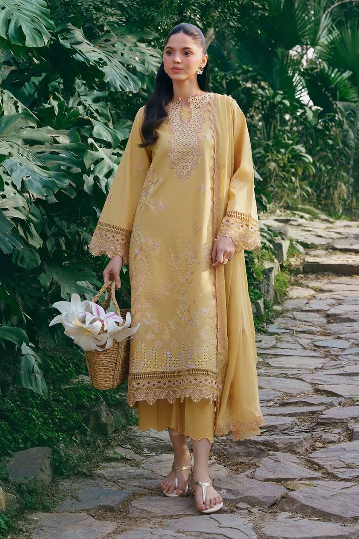 GARNET-3PC LAWN EMBROIDERED SHIRT WITH KHAADI NET EMBROIDERED DUPATTA AND TROUSER-BIC-4831