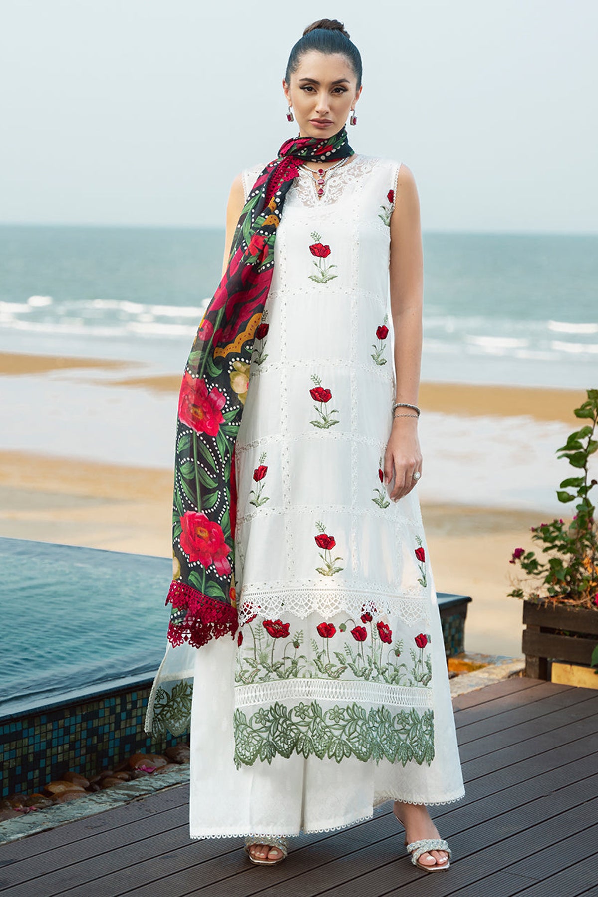 SAIRA- 3PC LAWN EMBROIDERED SHIRT WITH DIAMOND PRINT DUPATTA AND TROUSER-BIC-2872