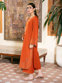 IZEL-3PC DHANAK EMBROIDERED SHIRT WITH WOOL PRINTED SHAWL AND TROUSER-BIC-5035