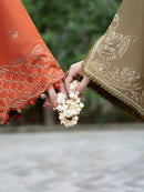 IZEL-3PC DHANAK EMBROIDERED SHIRT WITH WOOL PRINTED SHAWL AND TROUSER-BIC-5035