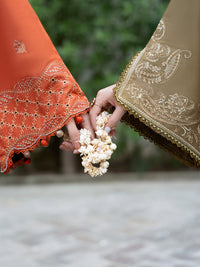 IZEL-3PC DHANAK EMBROIDERED SHIRT WITH WOOL PRINTED SHAWL AND TROUSER-BIC-5035