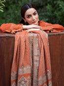 IZEL-3PC DHANAK EMBROIDERED SHIRT WITH WOOL PRINTED SHAWL AND TROUSER-BIC-5035