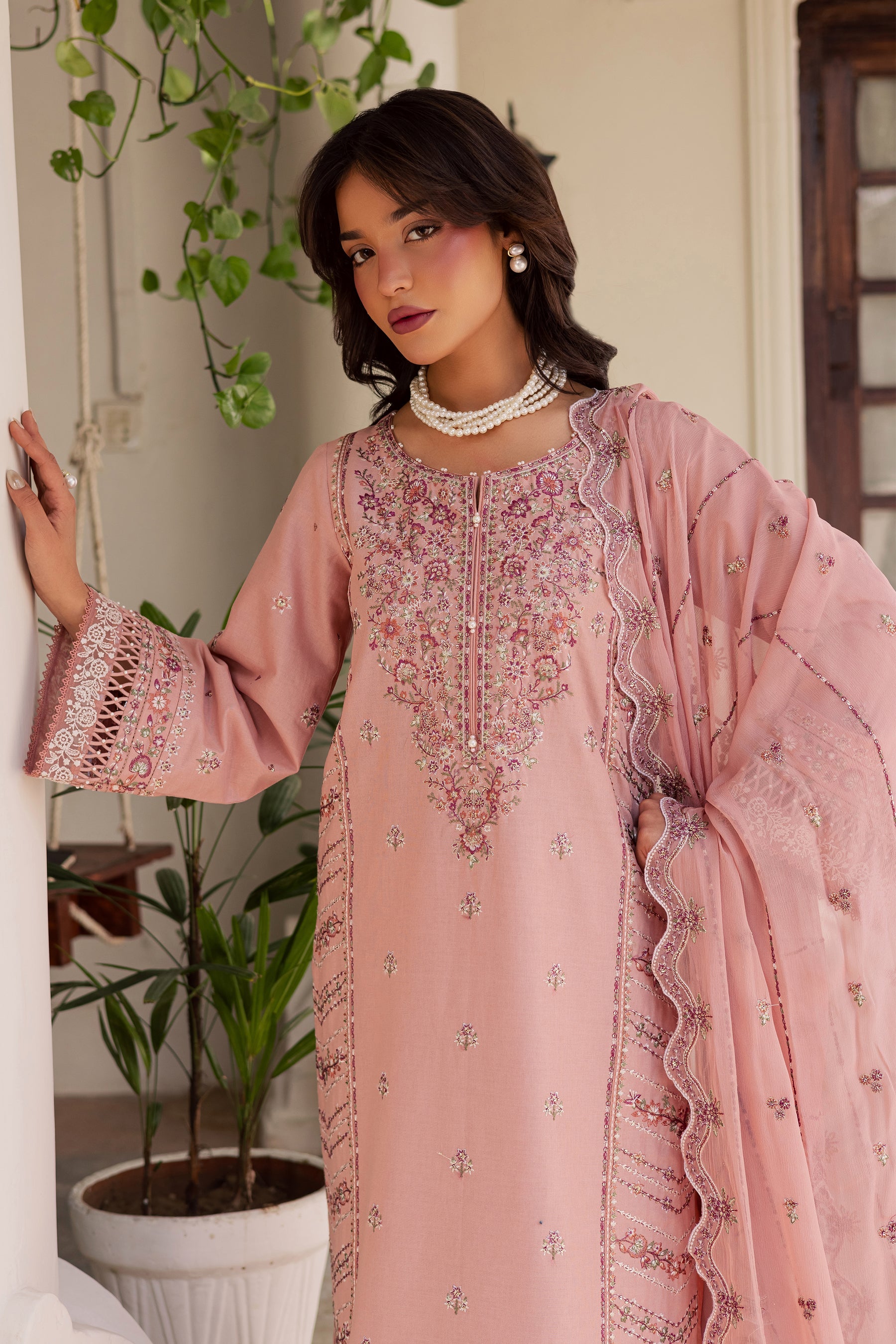 BATIK-3PC LAWN EMBROIDERED SHIRT WITH KHADDI NET EMBROIDERED DUPATTA AND EMB TROUSER-BIC-4743