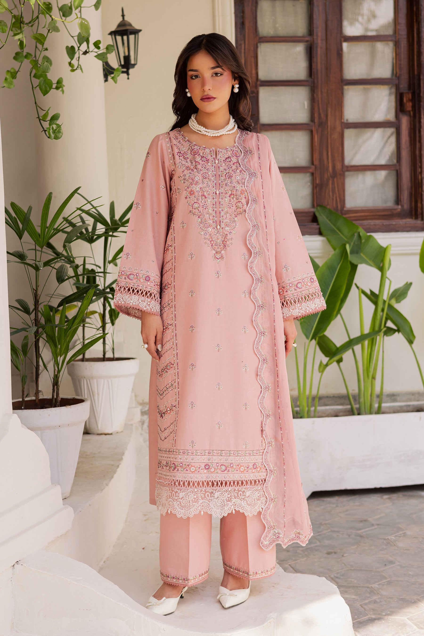 BATIK-3PC LAWN EMBROIDERED SHIRT WITH KHADDI NET EMBROIDERED DUPATTA AND EMB TROUSER-BIC-4743