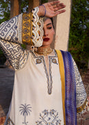 HUSSAIN REHAR--3PC KHADDAR HEAVY EMBROIDERED SHIRT WITH COUTRAI WOOL PRINT SHAWL AND TROUSER-BIC-4094