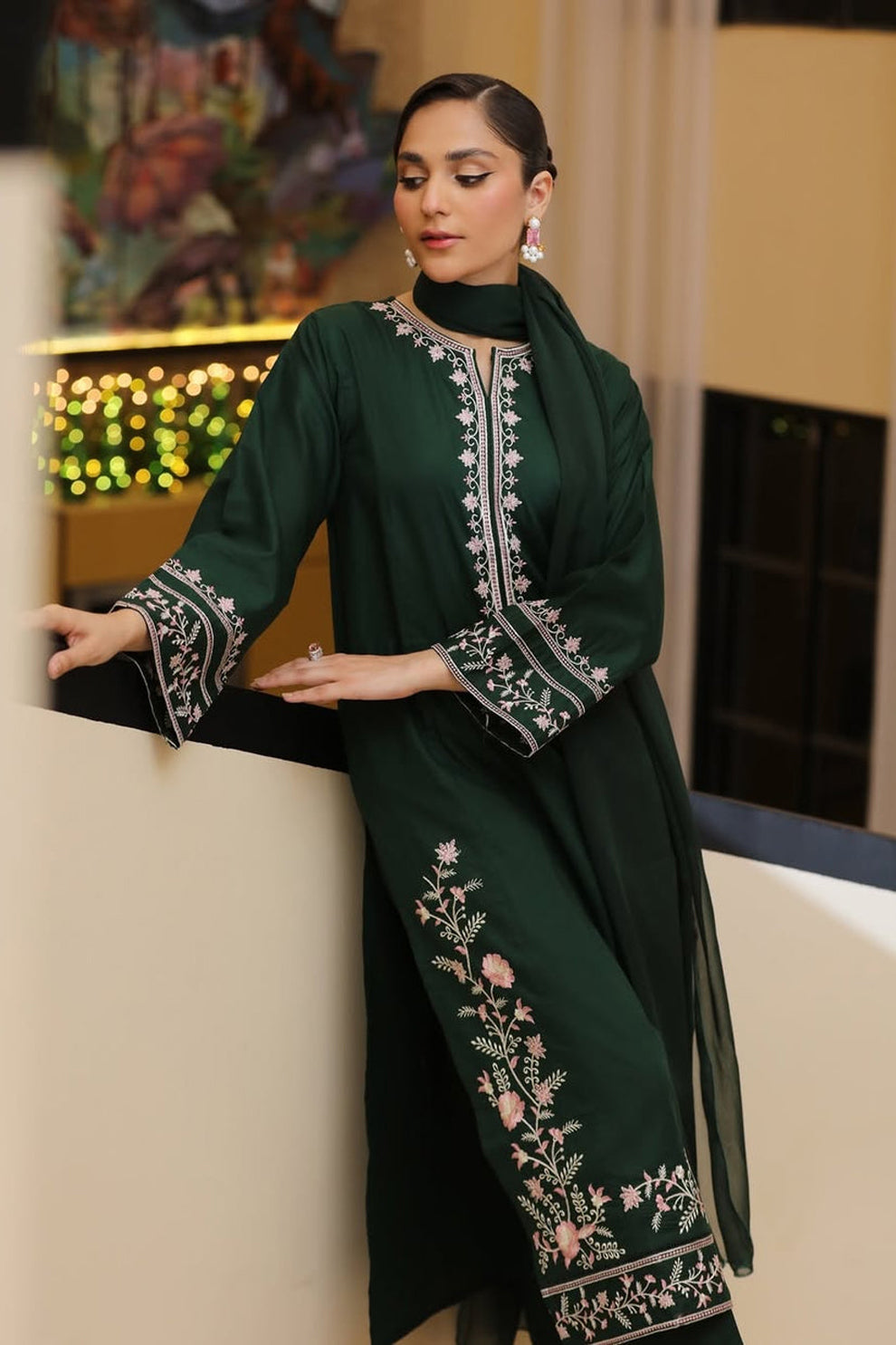 FEROZAE-3PC LAWN EMBROIDERED SHIRT WITH BAMBER CHIFFON DUPATTA AND TROUSER-BIC-3635