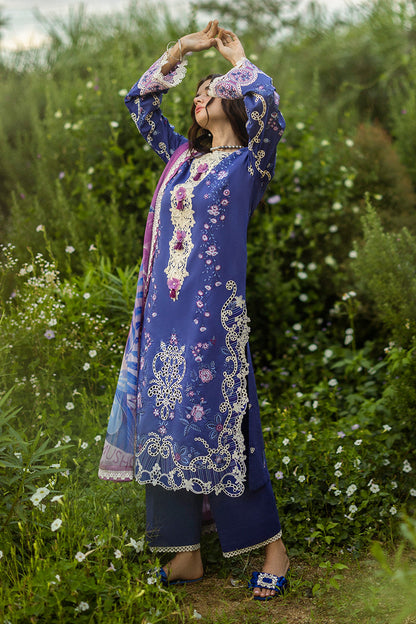 MUSHQ-3PC LAWN EMBROIDERED SHIRT WITH CHIFFON PRINT DUPATTA & TROUSER-BIC-3734