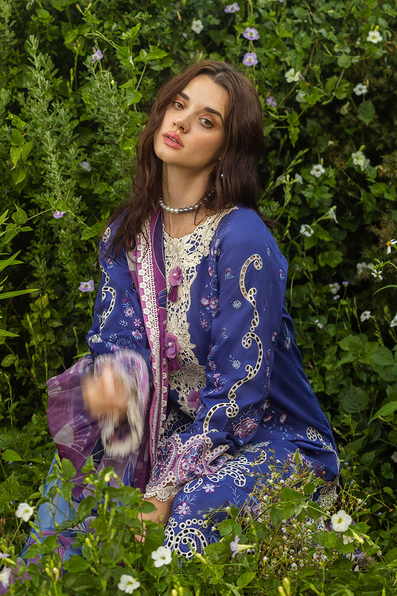 MUSHQ-3PC LAWN EMBROIDERED SHIRT WITH CHIFFON PRINT DUPATTA & TROUSER-BIC-3734