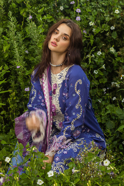 MUSHQ-3PC LAWN EMBROIDERED SHIRT WITH CHIFFON PRINT DUPATTA & TROUSER-BIC-3734