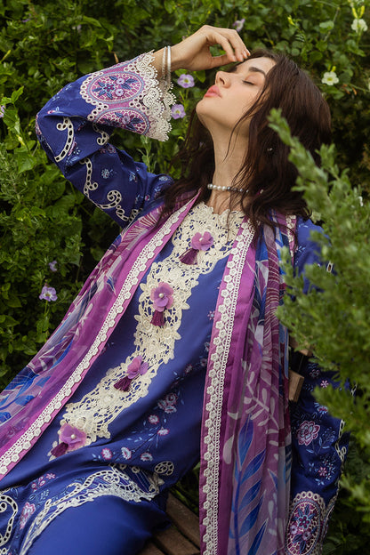 MUSHQ-3PC LAWN EMBROIDERED SHIRT WITH CHIFFON PRINT DUPATTA & TROUSER-BIC-3734