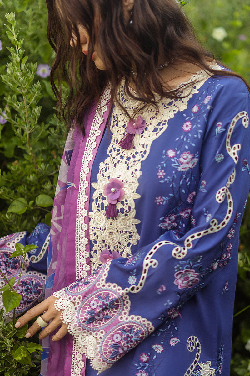 MUSHQ-3PC LAWN EMBROIDERED SHIRT WITH CHIFFON PRINT DUPATTA & TROUSER-BIC-3734